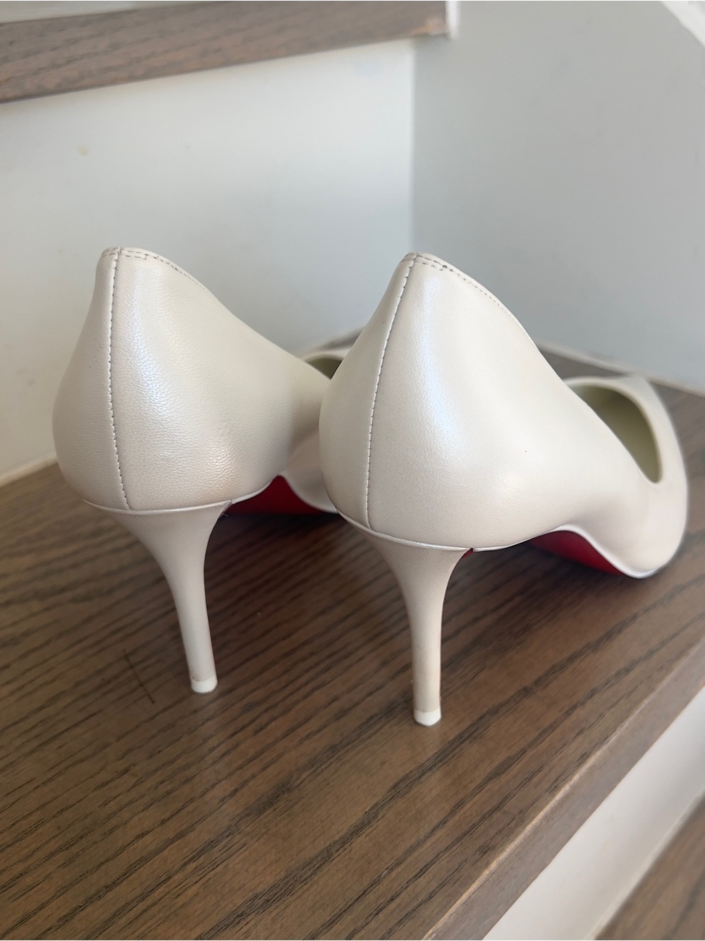 80mm Miss Z Nappa Leather Red Sole Pointed-Toe Pumps Heels in Bianco White - Picture 5 of 11